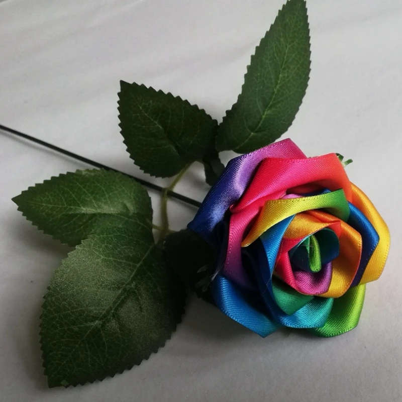 Rainbow colour rose flowers Handmade silk satin Rose Flowers Wedding Bridal Bouquet Home Decoration  wedding flowers