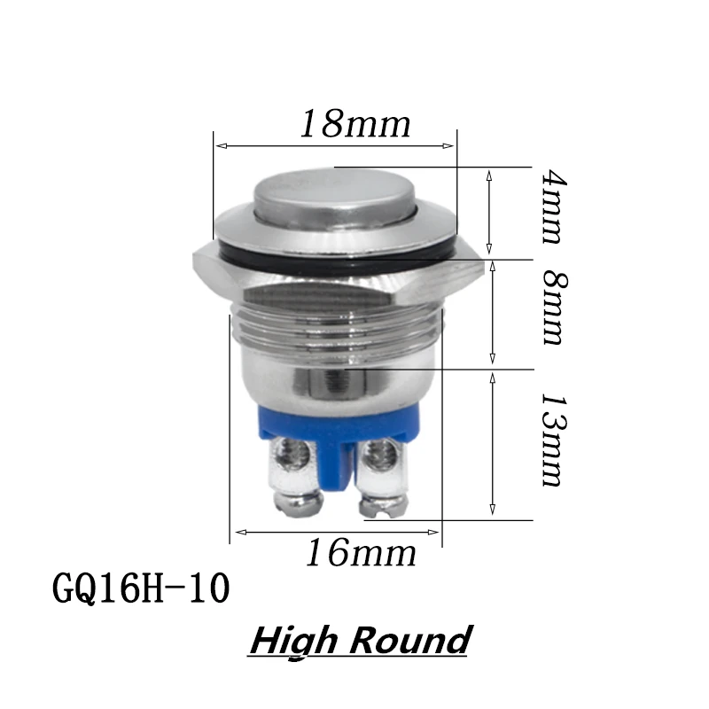 1PCS 16mm 3A/250VAC Anti-Vandal Momentary Steel Metal Push Button Car Switch Self Return IP67 Waterproof Flat Round