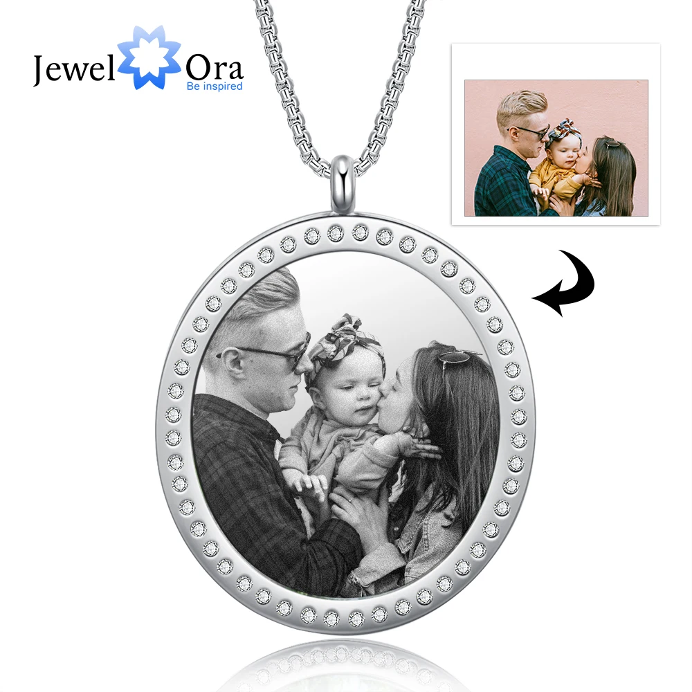 

JewelOra Customize Photo Necklace Stainless Steel Family Pendant Fashion Jewelry Engrave Name Personalized Memory Gift for Women