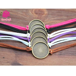10PCS Suede Cord Handmade Bracelet Blank Setting 25mm Round Cabochon Bangle Jewelry Bezel Base DIY Jewelry Findings