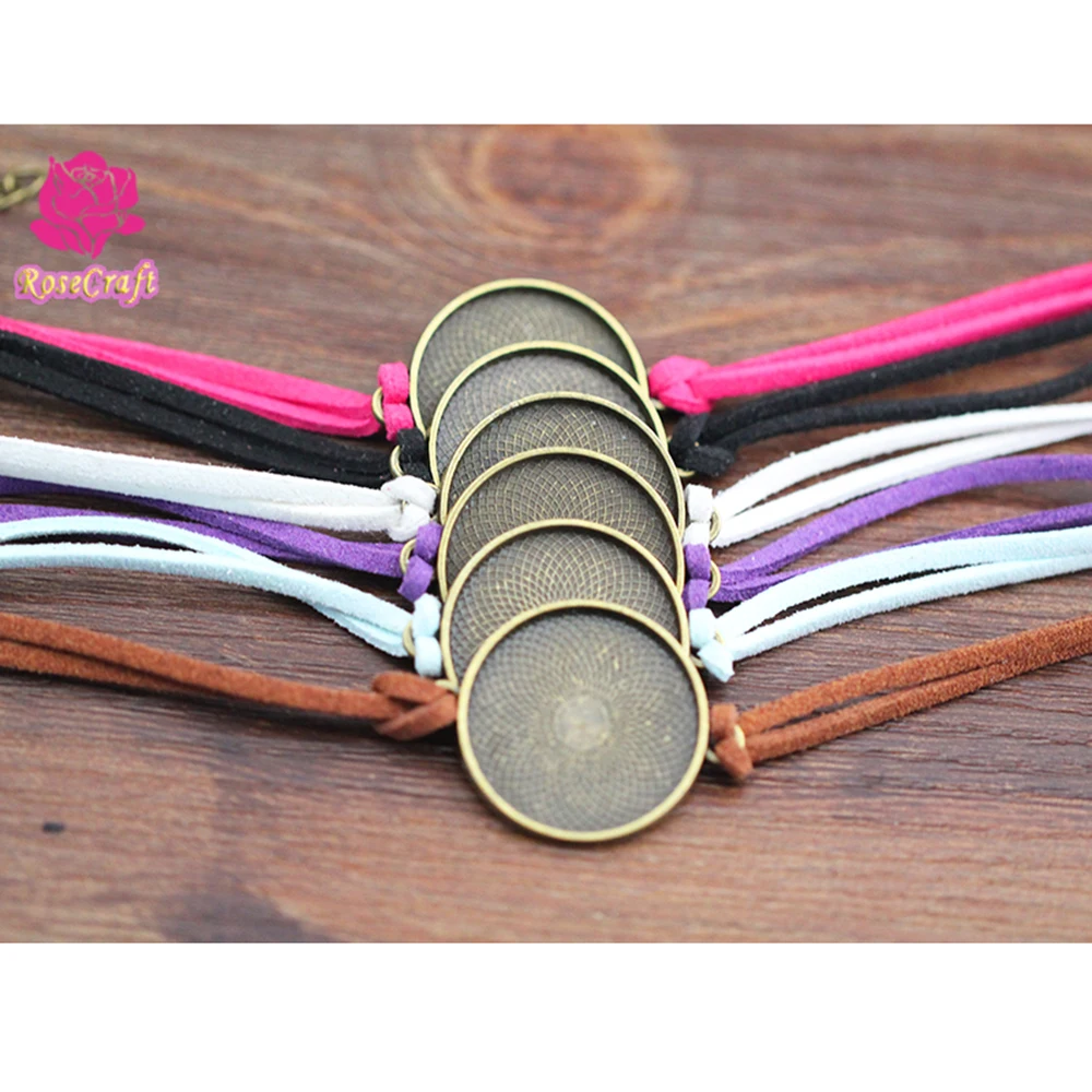 10 sztuk zamszowy sznurek ręcznie robiona bransoletka puste ustawienie 25mm okrągły Cabochon bransoletka biżuteria Bezel baza DIY komponenty do biżuterii