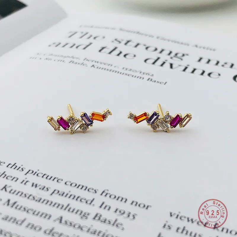 925 Sterling Silver Color Crystal Inlaid Stud Earrings Women Fashion Simple Party Wedding Jewelry Accessories Girlfriend Gifts