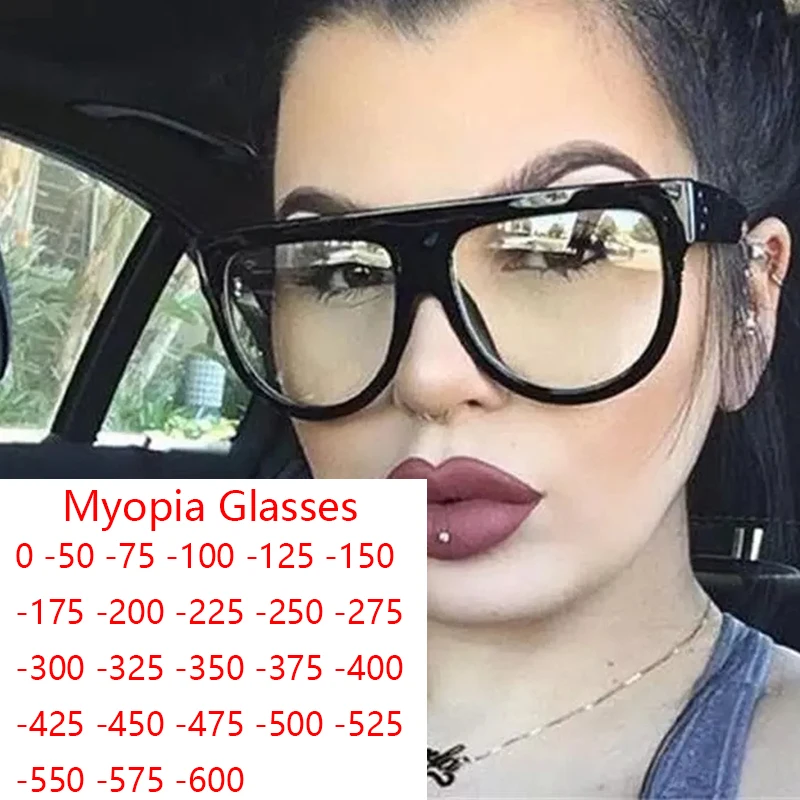 Anti Blue Light Myopia Glasses Women Rivet Brand Designer Vintage Prescription Glasses Minus -2 -3 Short Sight Computer Eyewear