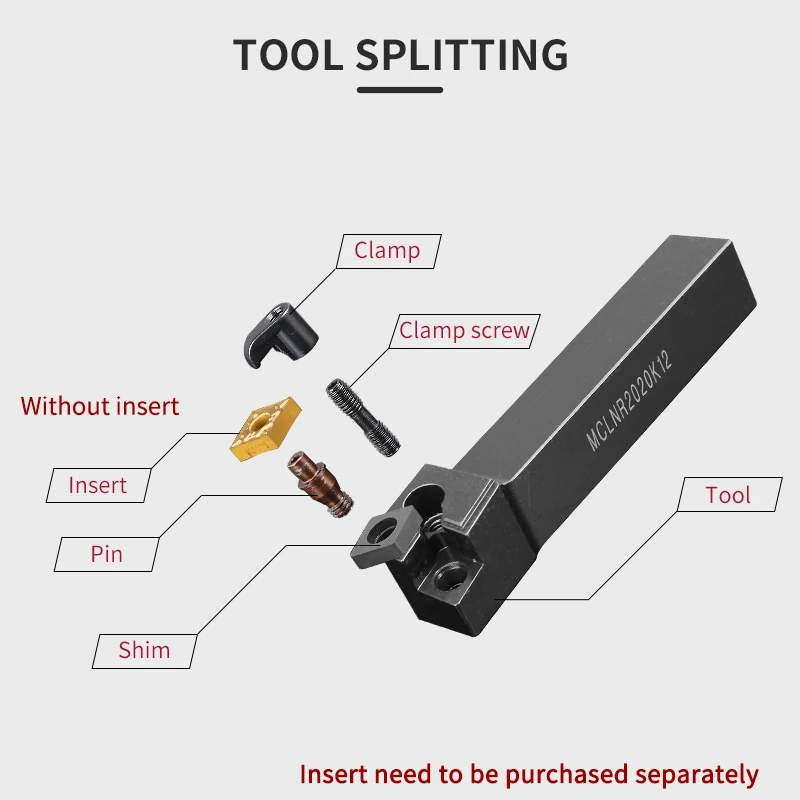 1pc MCLNR1616 MCLNR2020 MCLNR2525 MCLNL3232 External Triangul Turning Tool Holder CNMG12 Carbide Inserts Lathe Cutting Tools Set