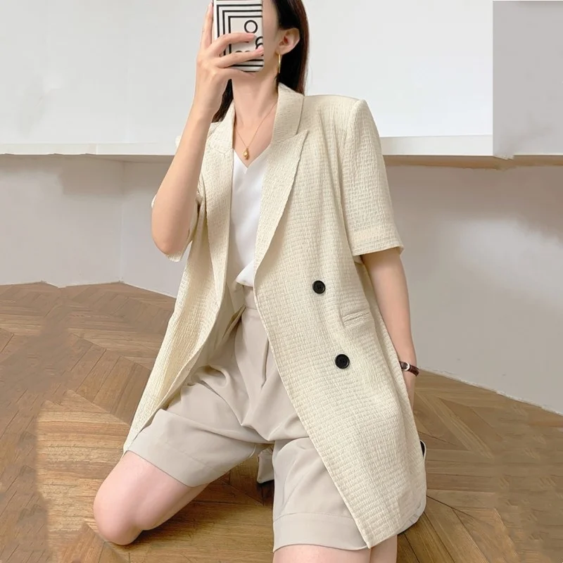 Veste de costume à manches courtes pour femmes, vêtements d'extérieur fins, mode de styliste, Blazer décontracté, couleur unie, bureau, été 2022