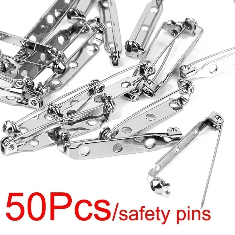 50pcs Bar Pins Brooch Lock Back Safety Catch 25mm 1 Inch Rolling DIY Findings Safty Pins