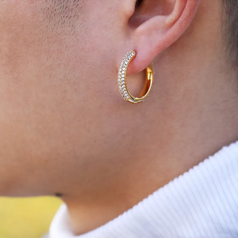 Hip Hop Micro Paved 5A+ Cubic Zirconia Bling Iced Out Circle Stud Earring for Men Women Rapper Jewelry Gifts Gold Silver Color image 4
