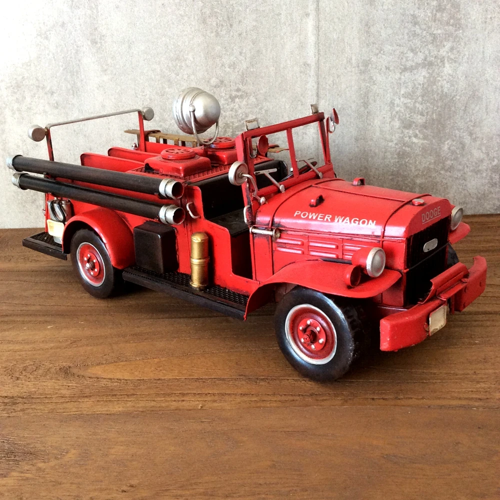 Model-Car-Fire Engine Vintage Ironwork Tin Retrocar Crafts Handmade Collection Handicraft Decor Modelcar Kids Gifts