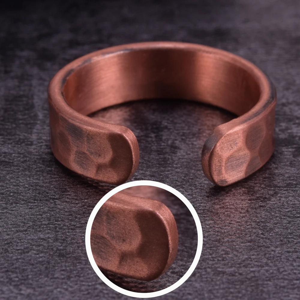 Copper Adjustable Rings Men Vintage Pure Copper Magnetic Health Energy Wedding Bands Open Cuff Finger Men Jewelry Resizable