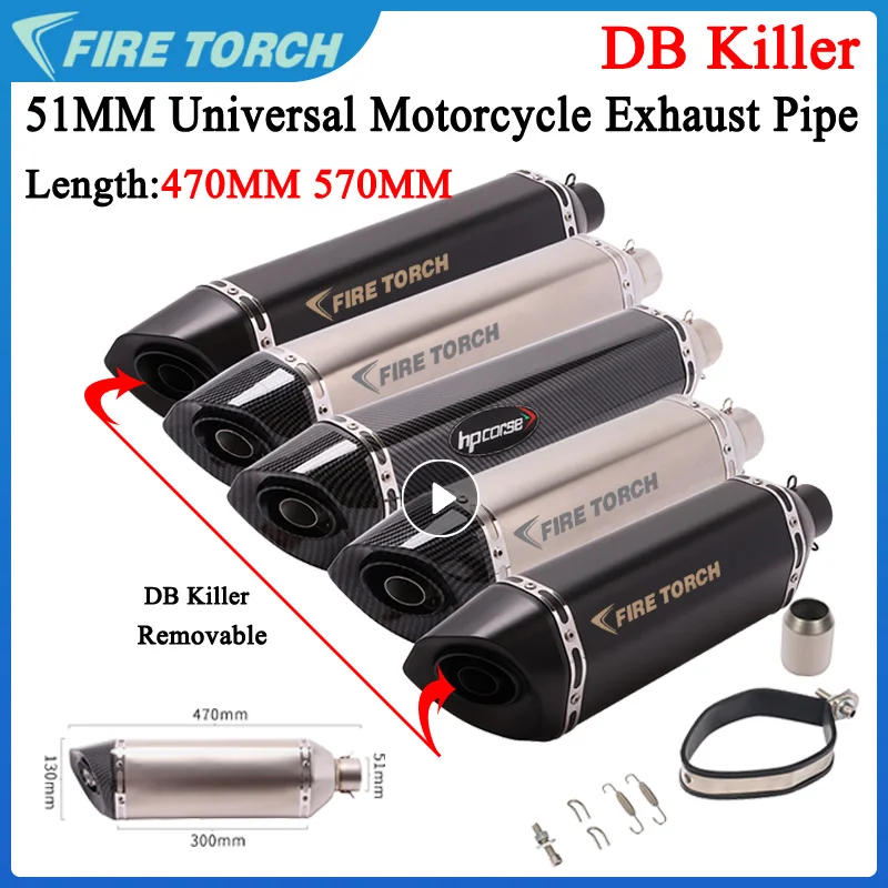 51MM Universal Motorcycle Exhaust Pipe Escape Moto Muffler DB Killer For CBR500 Tenere700 R6 R3 ZX10 ZX6R Z900 CBR1000 PCX125