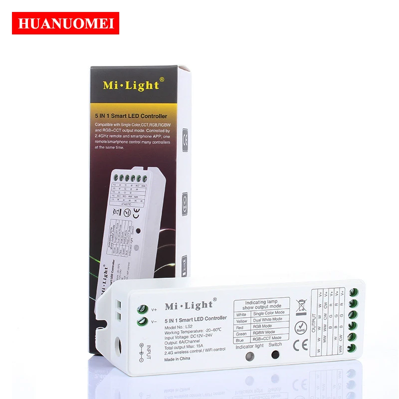 2.4G Remote WiFi Smart LED Controller Single Color CCT RGB RGBW and RGBW+CCT 5 in 1 LED Strip Receiver DC12-24V input Max 15A