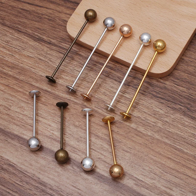 

100pcs Silver Gold Plated 11mm Screw Bar Ball Brooch Pins Clothes Fixed Pin Copper Metal Pins Brooches for Women Accessories