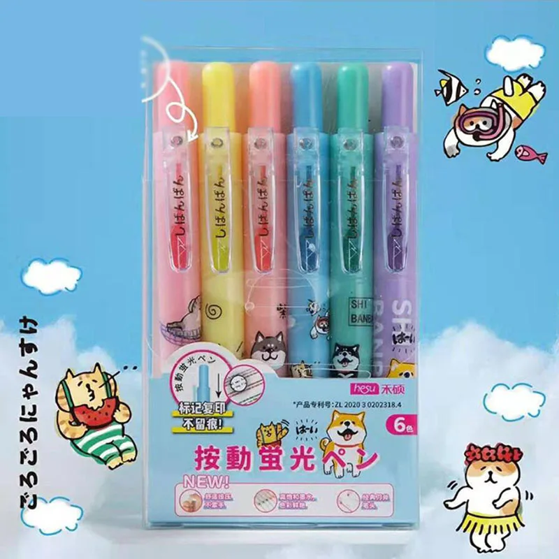 

30 pcs/lot New Shiba Dog 6 Colors Press Highlighter Cute Watercolor Marker pen Kawaii Stationery office school writing supplies