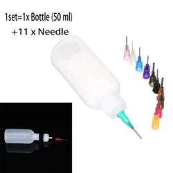 1/5pcs  50ml  transparent polyethylene needle dispenser rosin solder paste dispensing bottle and 11-pin tool