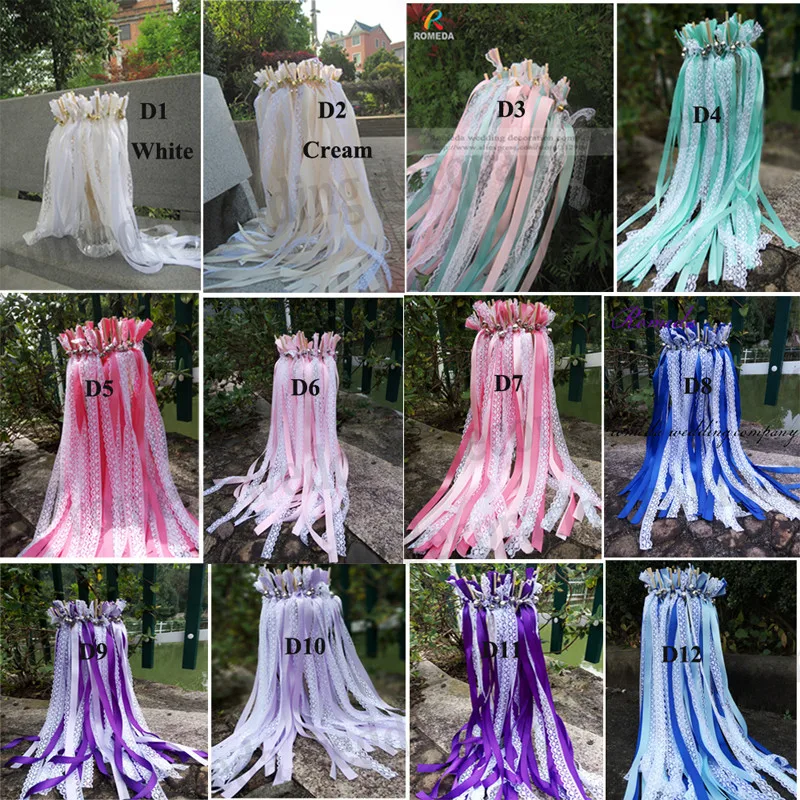 

Hot selling Style D cream lace wedding ribbon stick wands for wedding decoration 50/20/10 pcs/lot