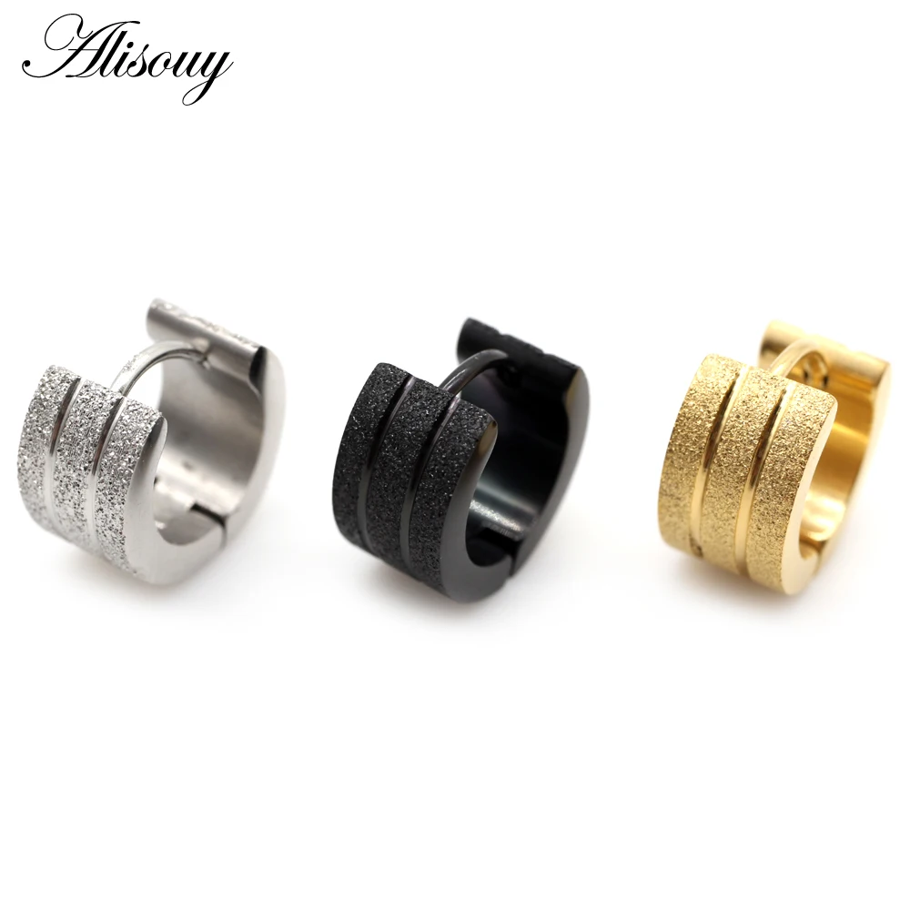 Alisouy 2pcs New Frosted Scrub Groove Ear Earring Stainless Steel Small Circle Hoop Earrings for Women Men Punk Piercing Jewelry