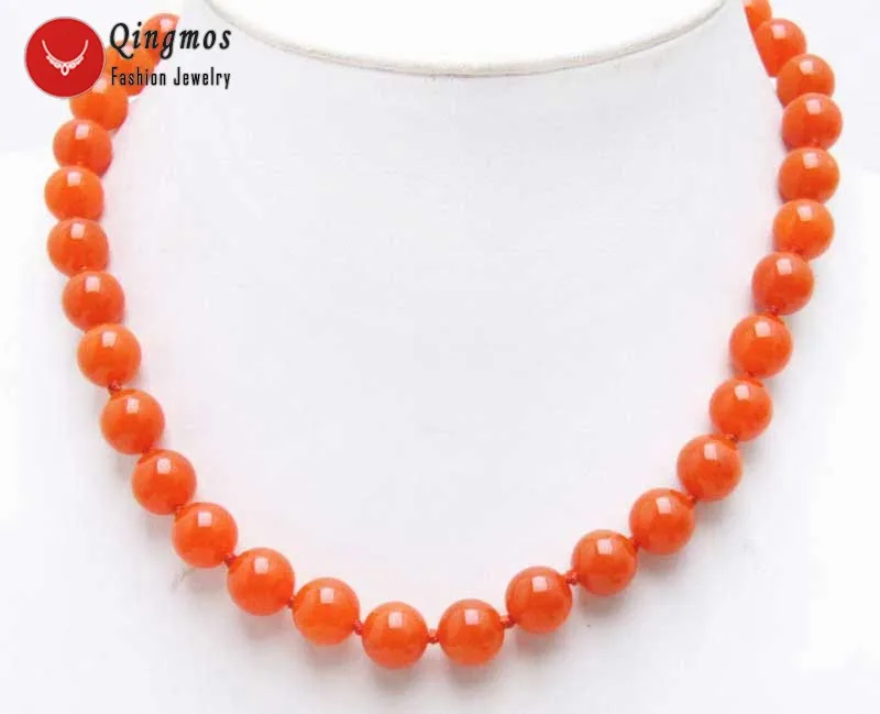 Qingmos Genuine Natural Red Jades Necklace for Women with 10mm Round Natural China Red Jades Beads Stone Chokers 17