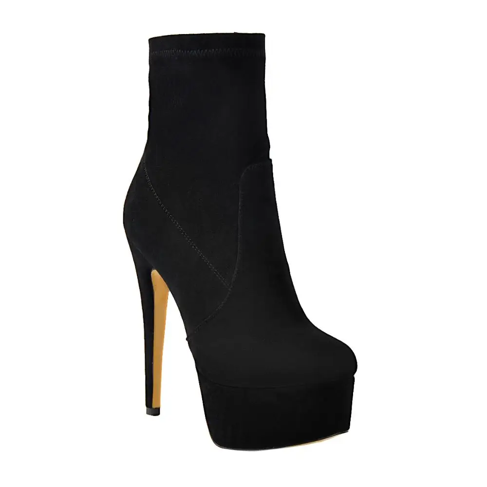 Onlymaker Ankle Boots Lycra Stretch Platform Stiletto High Heel Black Booties Zipper Woman Plus Size Boots