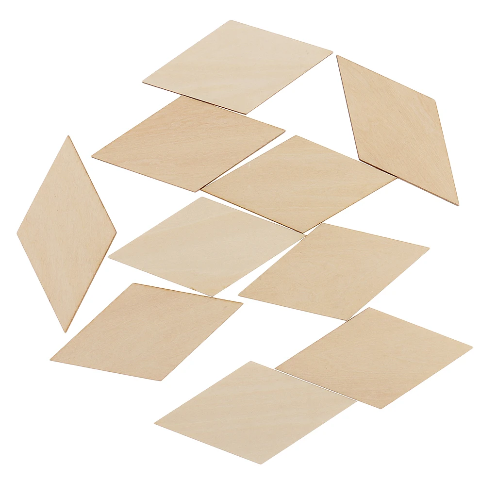 10x Premium Wood Plywood Sheet Blank MDF Wooden Rhombus Pieces Tags 100x50mm