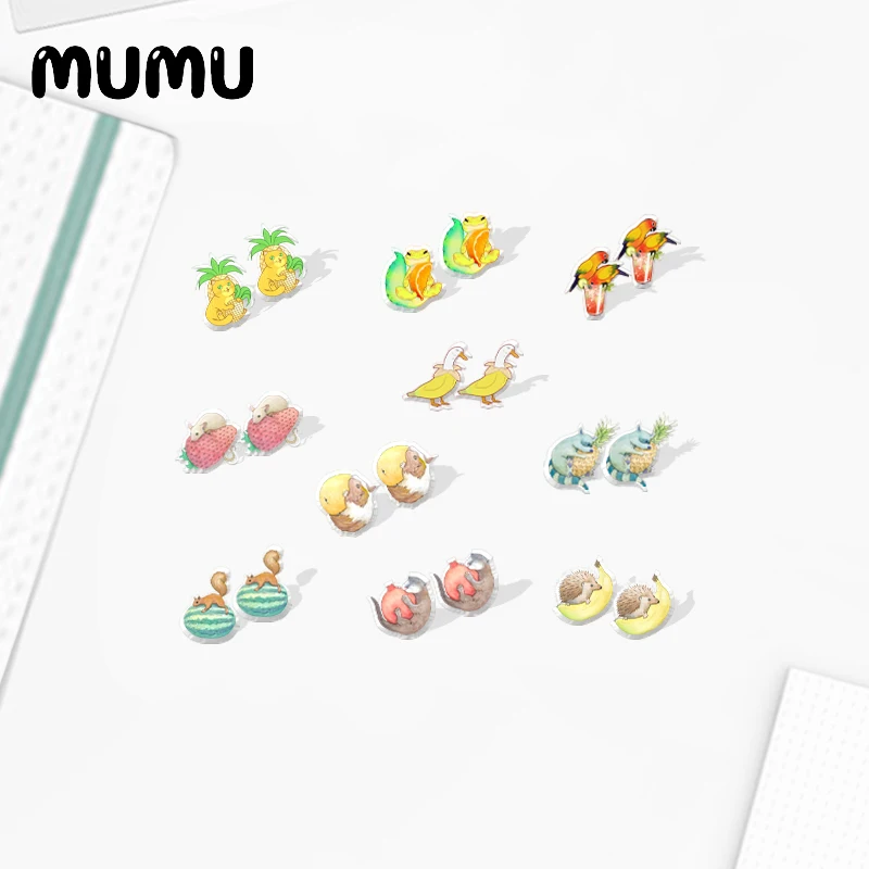 2021 New Summer Fruit Animal Stud Earring Orange Frog Banana Goose Epoxy Jewelry Resin Acrylic Earrings Handmade Gifts Girl