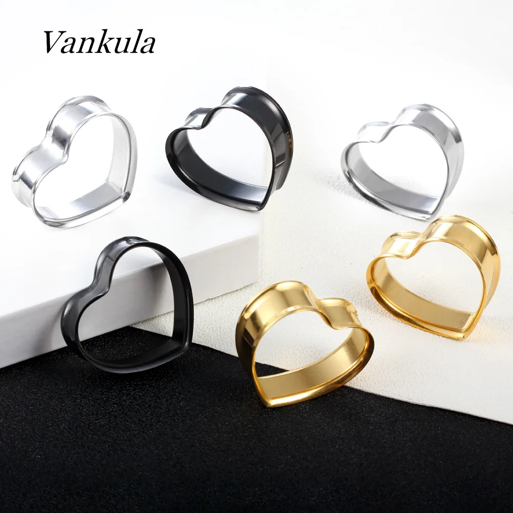 Vankula 2PCS 316L Stainless Steel Heart Shape Ear Tunnels Plugs Expander Pierced Earrings Body Jewelry Ear Gauges image 3