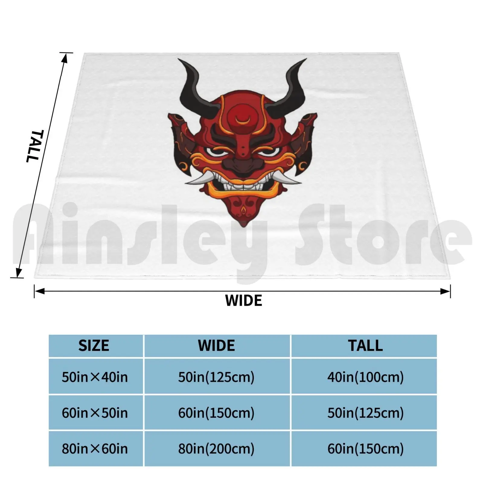 Red Blanket Fashion Custom Oni Red Japanese Horn Teeth Demon Devil Jinn Smile Scary Evil