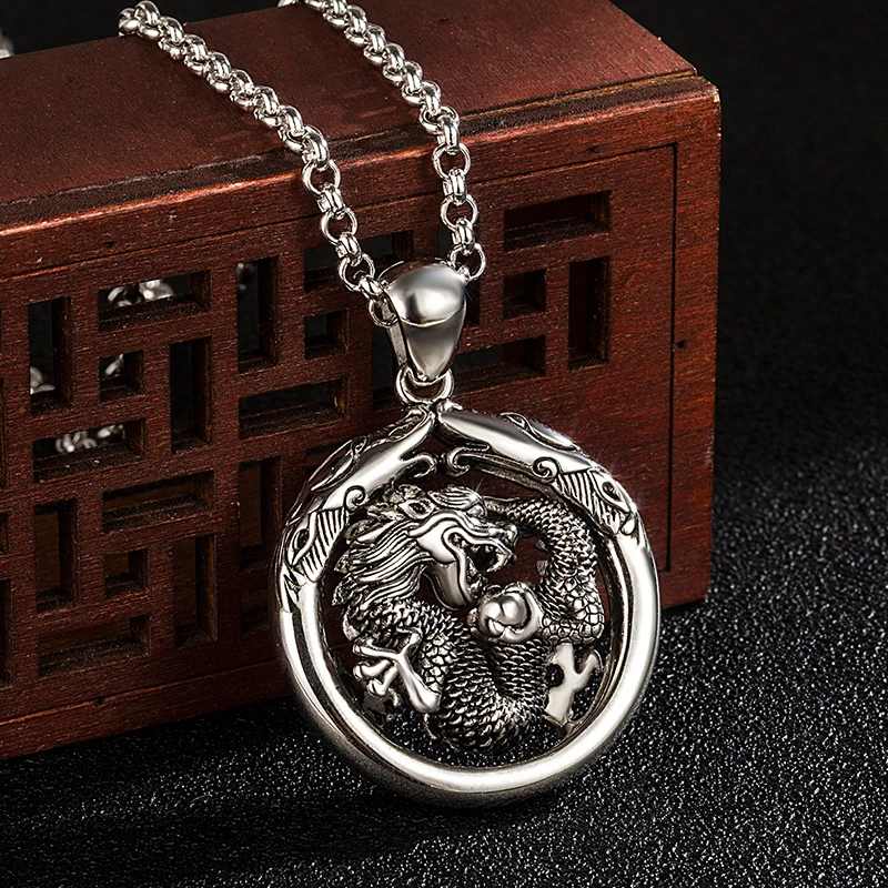 Vintage Original 925 Sterling Silver Necklace Men\'s Personality Dragon Pendant Box Chain 45-70CM Charm Jewelry Christmas Gift