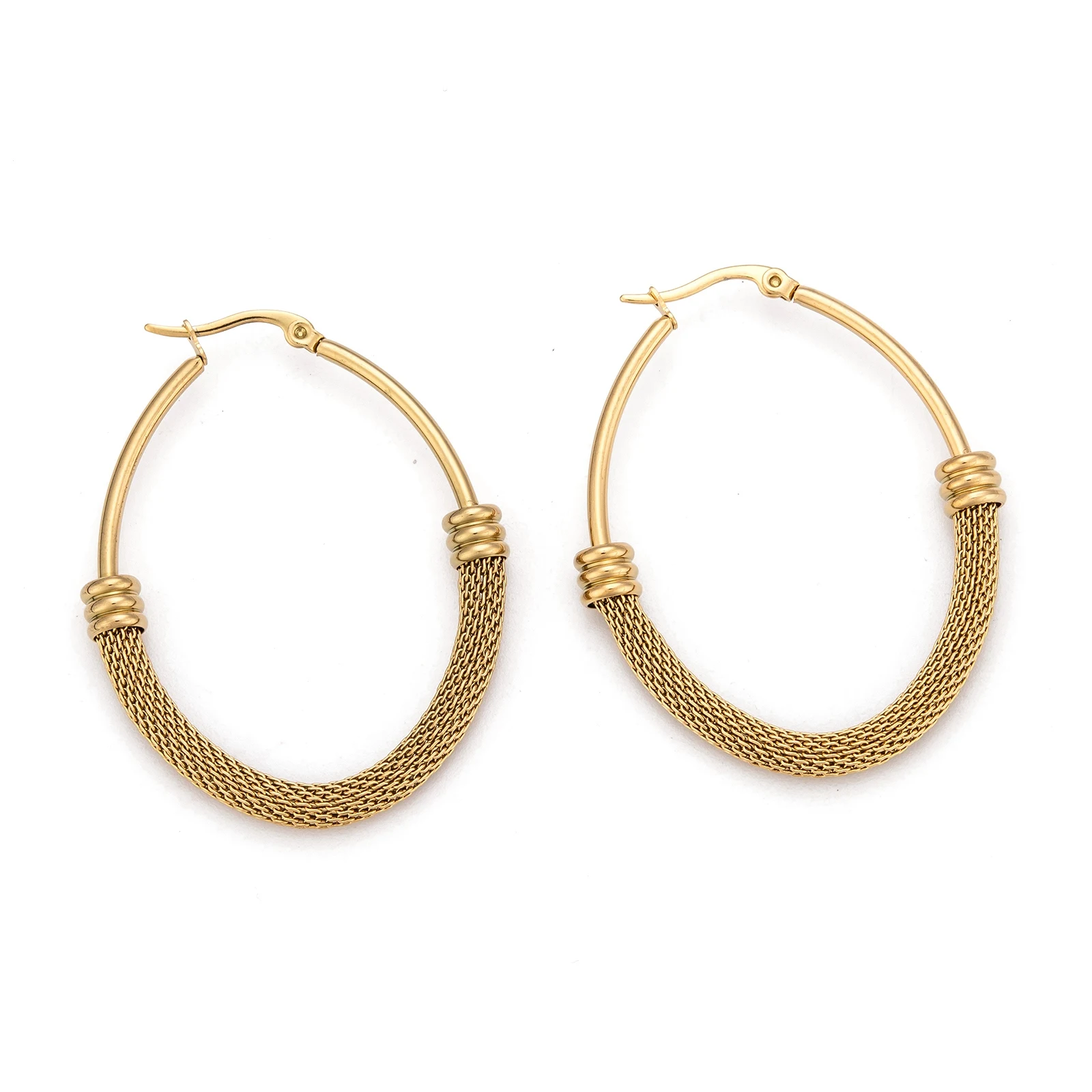 6 Pairs Stainless Steel Wire Mesh Hoop Earrings Gold Plated Fashion Round Earring For Women Party Wedding Jewelry Gift Wholesale