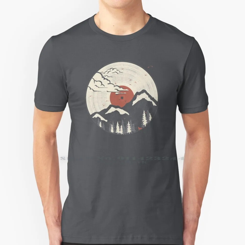 Mtn Lp... 100% Cotton T Shirt Wilderness Wildlife Nature Wolf Birds Sunrise Sunset Music Vinyl Record Red Trees Snow Mountains