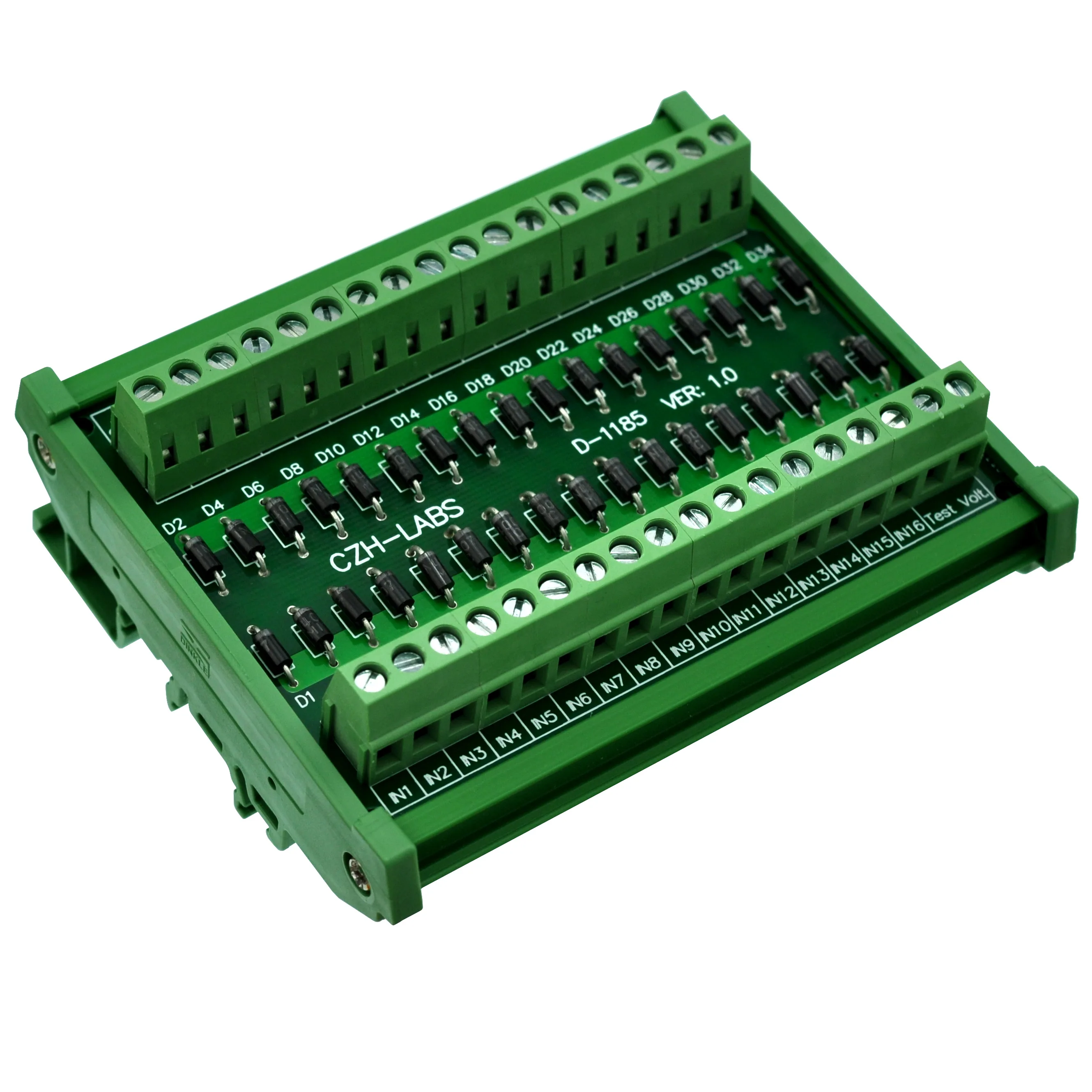 CZH-LABS DIN Rail Mount AC Lamp Test Diode Module, 16 Channels.