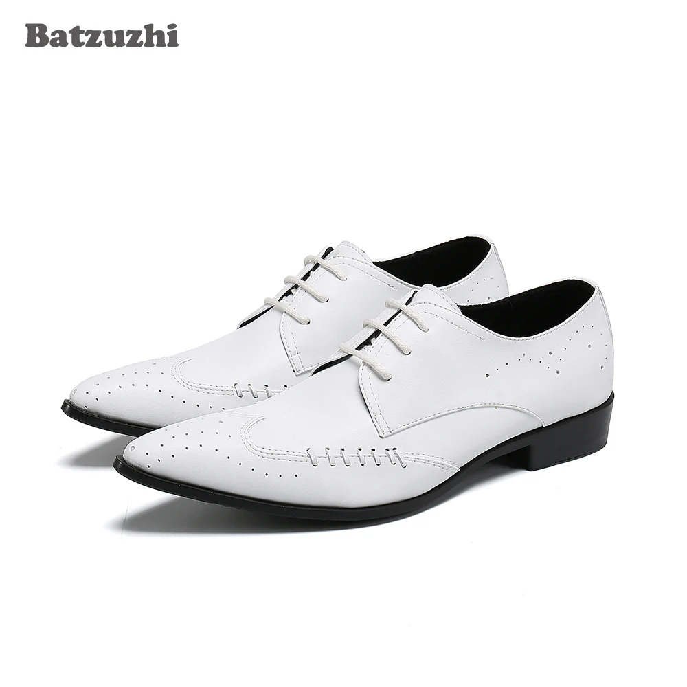 

Batzuzhi Luxury Handmade Men's Shoes Pointed Toe Genuine Leather Dress Shoes Men Lace-up White Party and Wedding Zapatos Hombre