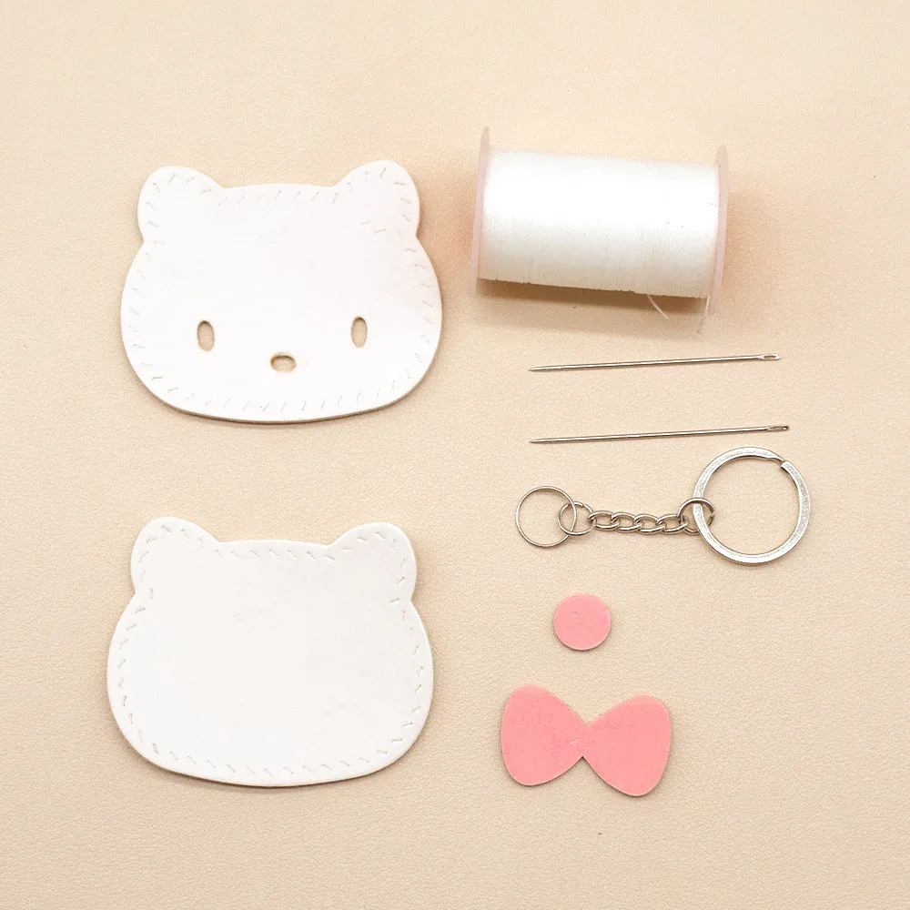 Cute Cat Keychain, Homemade Cutting Template, Sewing Hole