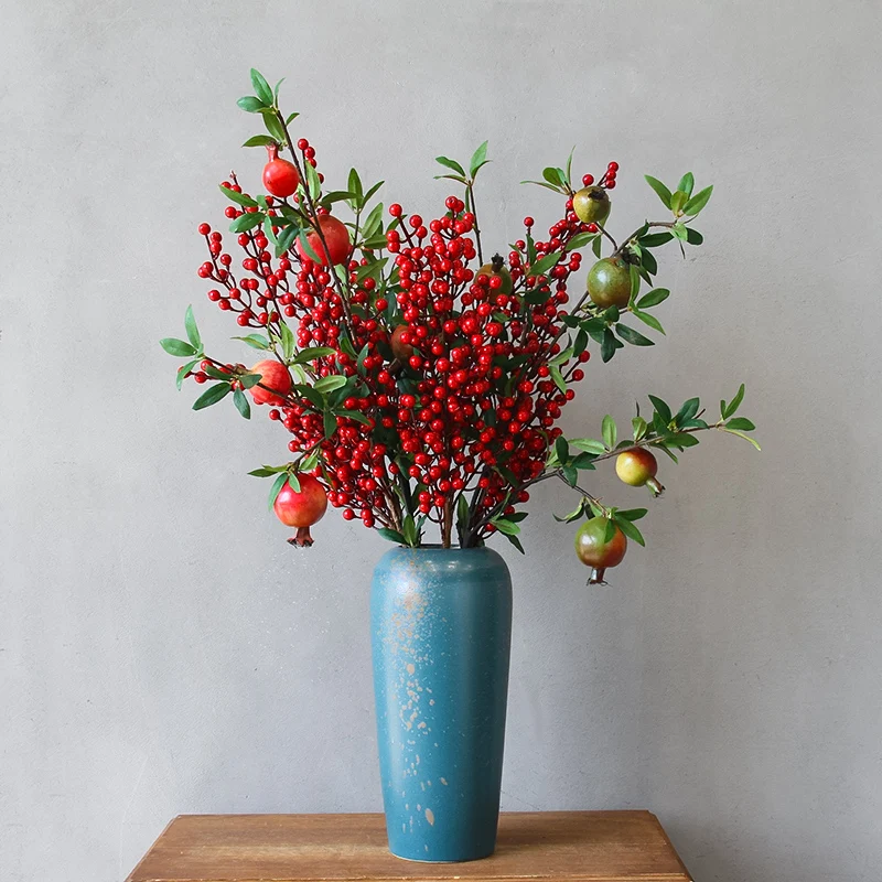 

Simulation berry red rich fruit Holly pomegranate fruit Chinese New Year indoor decoration ground branch artificial flower