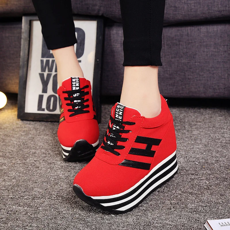 2021 High Flat Platform 9cm Height Increasing Casual Shoes Woman Spring New Hidden Wedge Sneakers Female Vulcanize Shoes