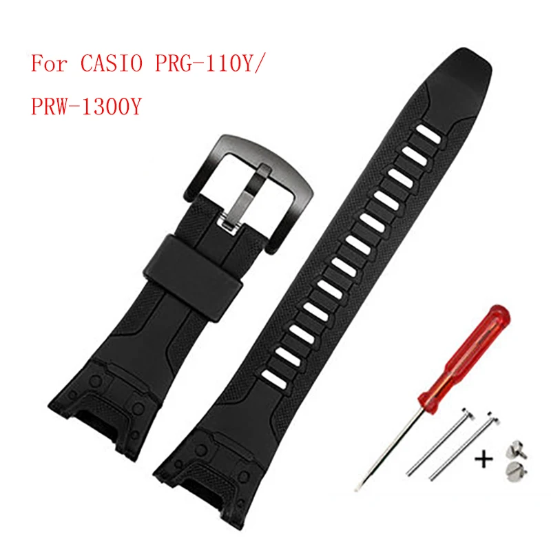 

Watchband For Casio PROTREK PRG-110Y/PRW-1300Y Watch Bands Black Resin Silicone Rubber Strap For Men Waterproof Sports Bracelet