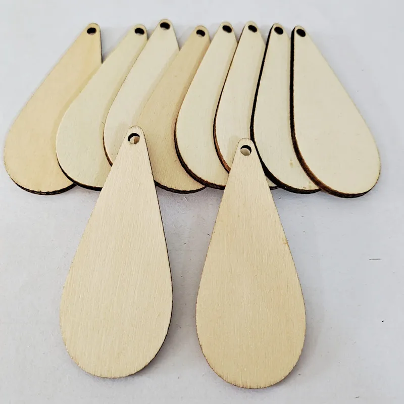 50 PCS Custom DIY Accessories, Water Drop Shape,  Wood Chip, Colored Decorative Pendant With Hole Earrings