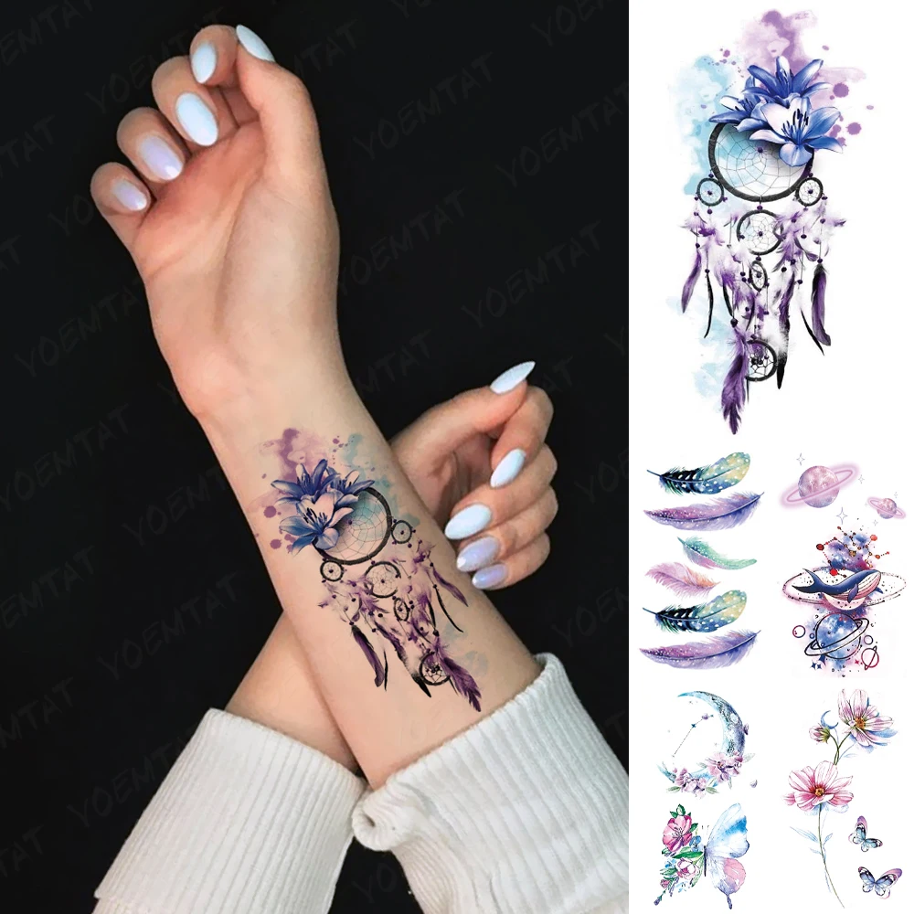 

Waterproof Temporary Tattoo Sticker Watercolor Dream Catcher Flash Tatoo Feather Arm Wrist Fake Tatto For Body Art Women Men