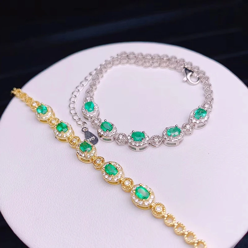 CoLife Jewlery Fashion Emerald Bracelet for Daily Wear 5 Pieces Natural Emerald Silver Bracelet 925 Silver Emerald Jewelry