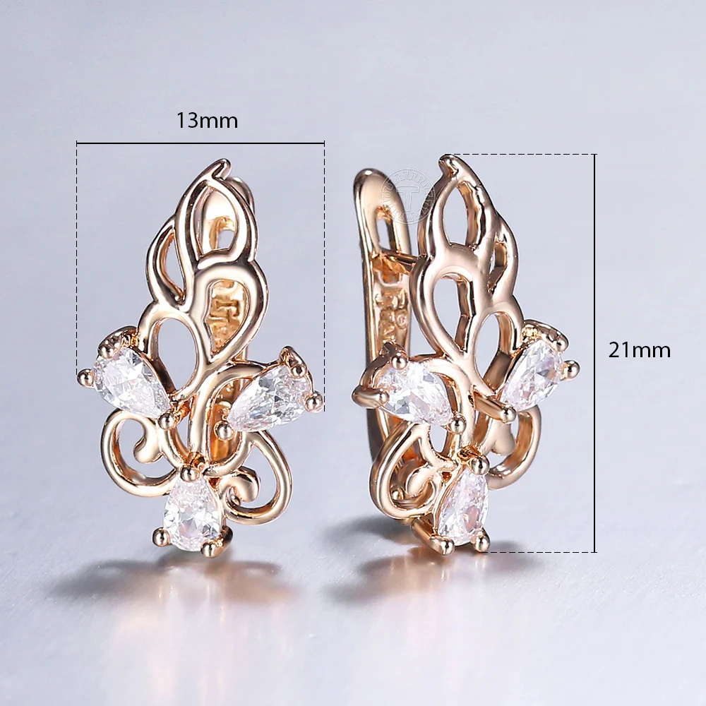 Pendientes de circonia cúbica para mujer, aretes femeninos de Color oro rosa, flor, planta, boda, fiesta de compromiso, joyería, regalos, LGE339, 585