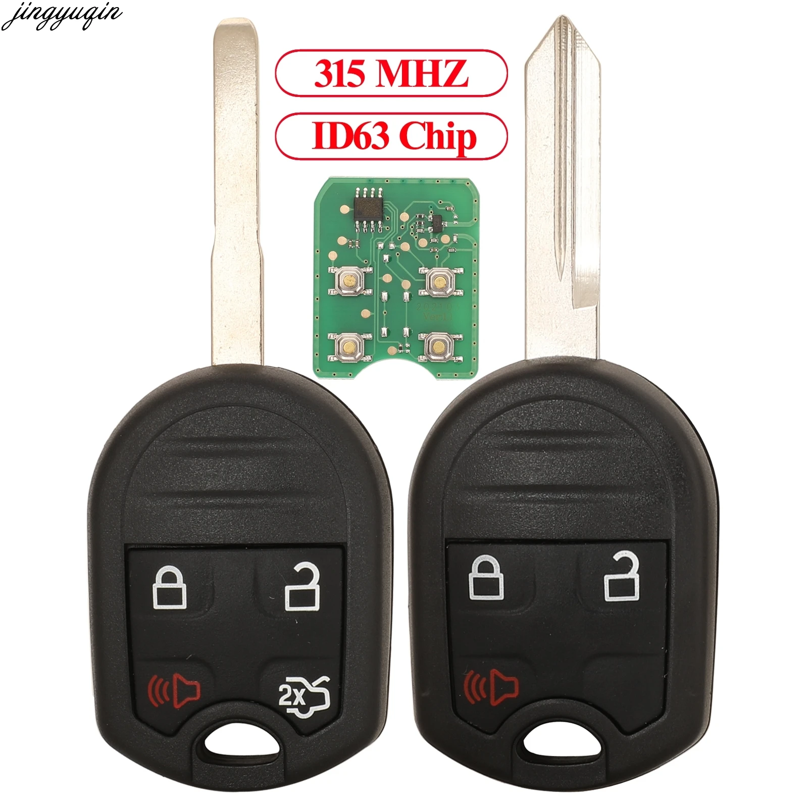 

Jingyuqin 5pcs Remote Control Car Key 315MHZ ID63 For Ford Taurus X Focus Lincoln MKX C-Max Escape F350 Fiesta Transit 3/4 BTNS