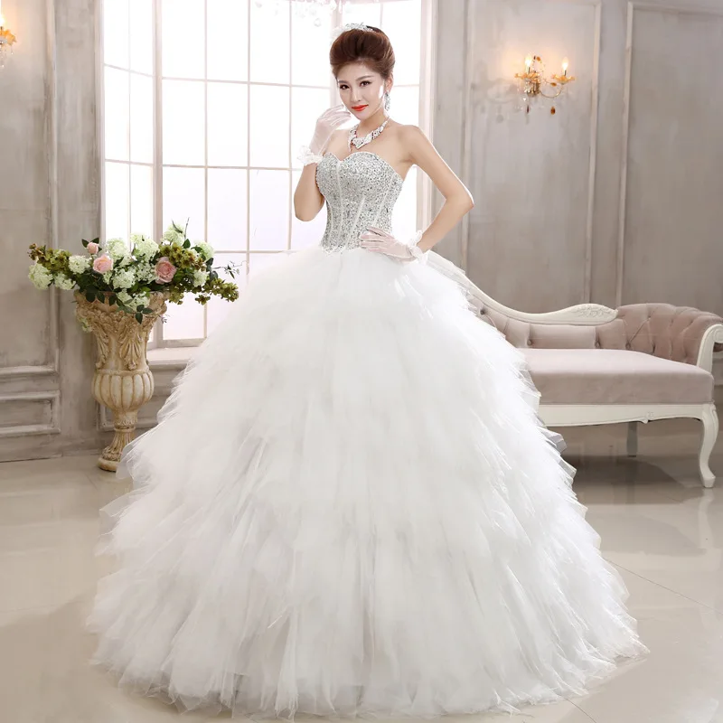 

Wedding Dress Illusion Strapless Sleeveless Lace Tulle Sequined Beading Backless Floor-Length Luxury White Lady Bride Gown GB069