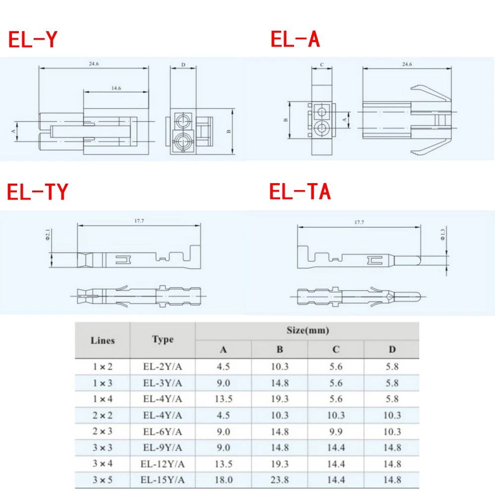 10 Sets EL-2P kleiner elektronischer Tamiya-Steckverbinder mit 4,5 mm Abstand, EL-4.5 2P Mehrpolige Steckverbinder, männlicher und weiblicher Stecker + Anschlüsse – Detail 6