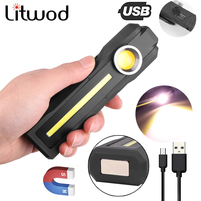 LED Flashlight COB Super Bright Lamp 4 Lighting Modes Torch Tactical Light Tail magnet for Camping Rechargeable Light 10W