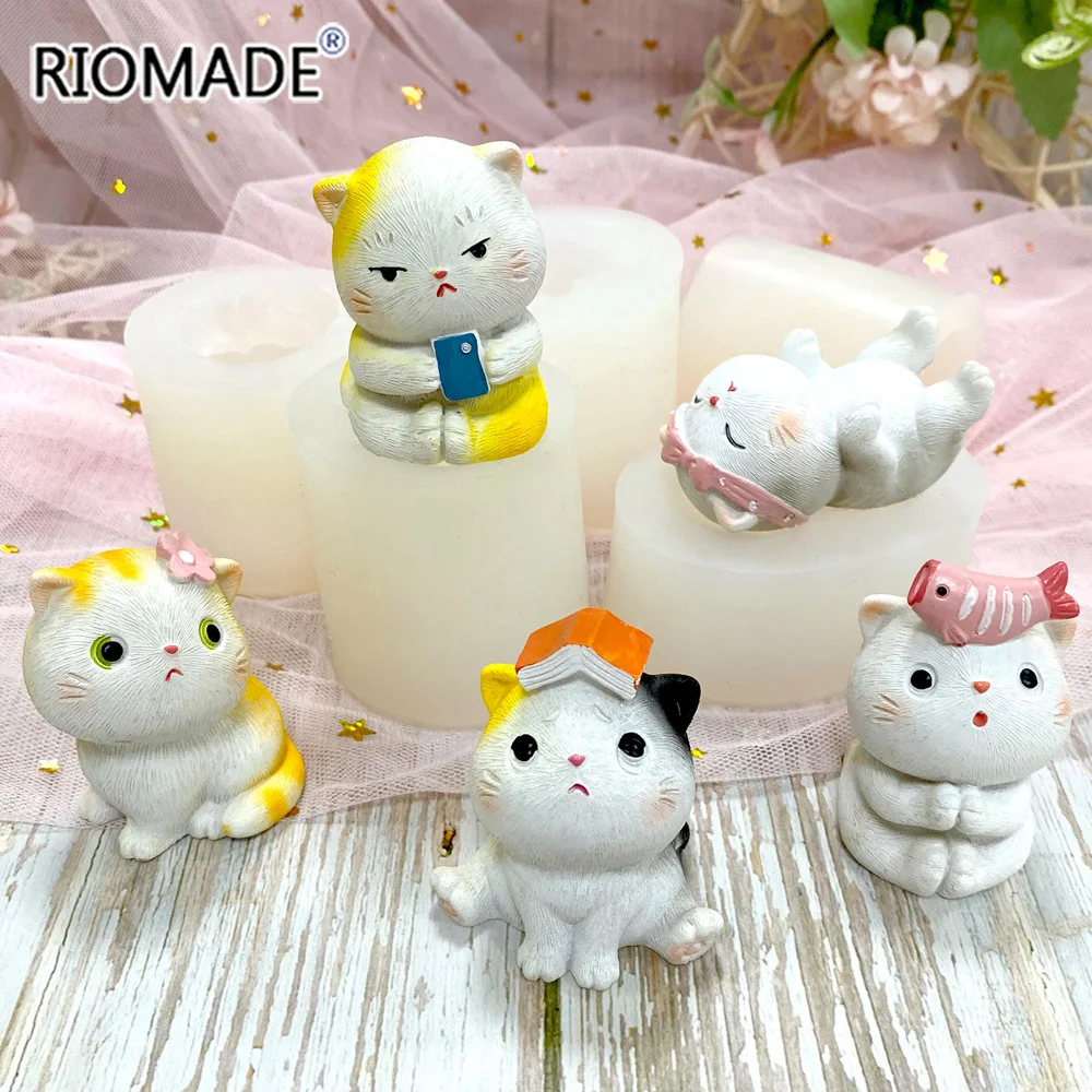 Cute Cat Silicone Mold 3D Cartoon Kitten Animal Mould Chocolate Fondant Cake Decorating Tools Plaster Resin Handmade Molds