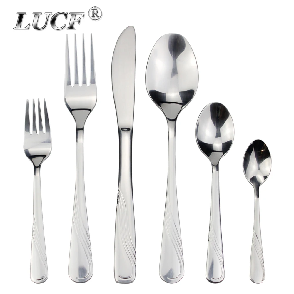 LUCF Popular Western Dinnerware Decent Elegant Cutlery Set Stainless Steel Cake Forks Sugar Spoons 6 Option Utensils For Kitchen