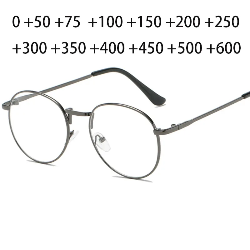 Retro Retro Reading Glasses Frame Men and Women Brand Designer Round Glasses Optical Glasses Frame Trend Metal Glasses +50 +100