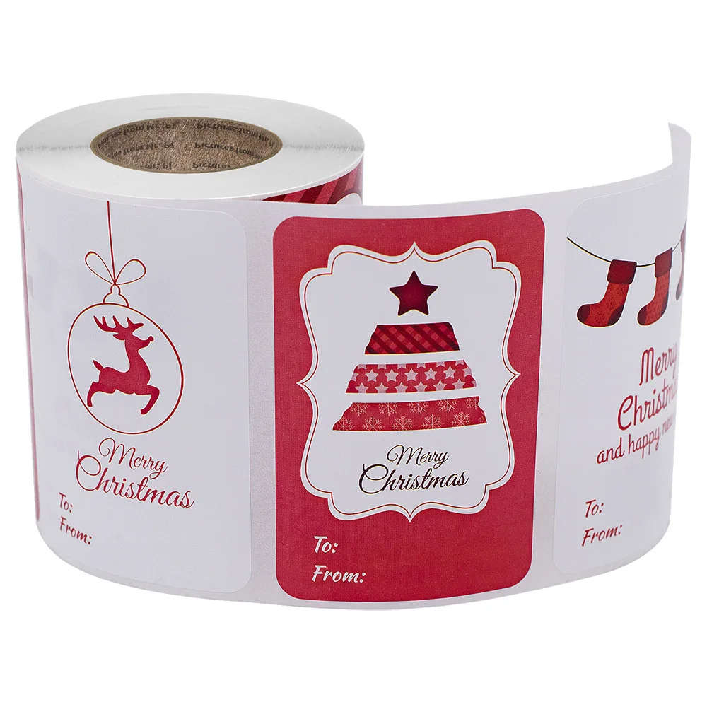 250 sztuk/rolka Christmas Gift nazwa Tag naklejki Cartoon elk naklejki wzory na prezenty owijania koperty pocztówki etykiety naklejane