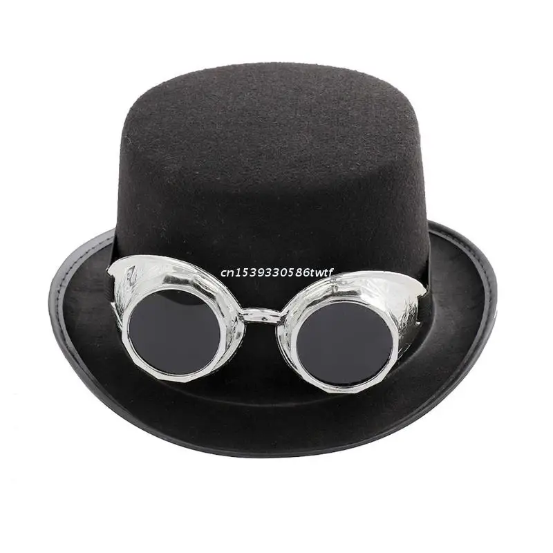 Victorian Steampunk Gothic Top Hat with Detachable Goggles Bowler Halloween Cosplay Carnival Costume Accessory Dropship