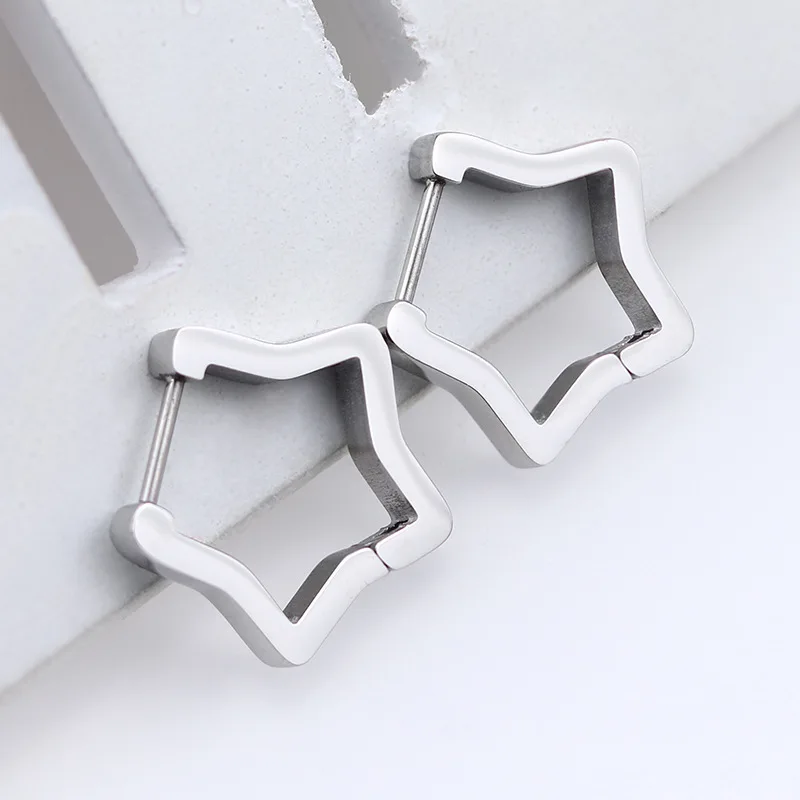 Fashion Personality Geometric Triangle Square Star Heart U Shape Hoop Earrings Men Women Stainless Steel Punk Piercing Jewelry