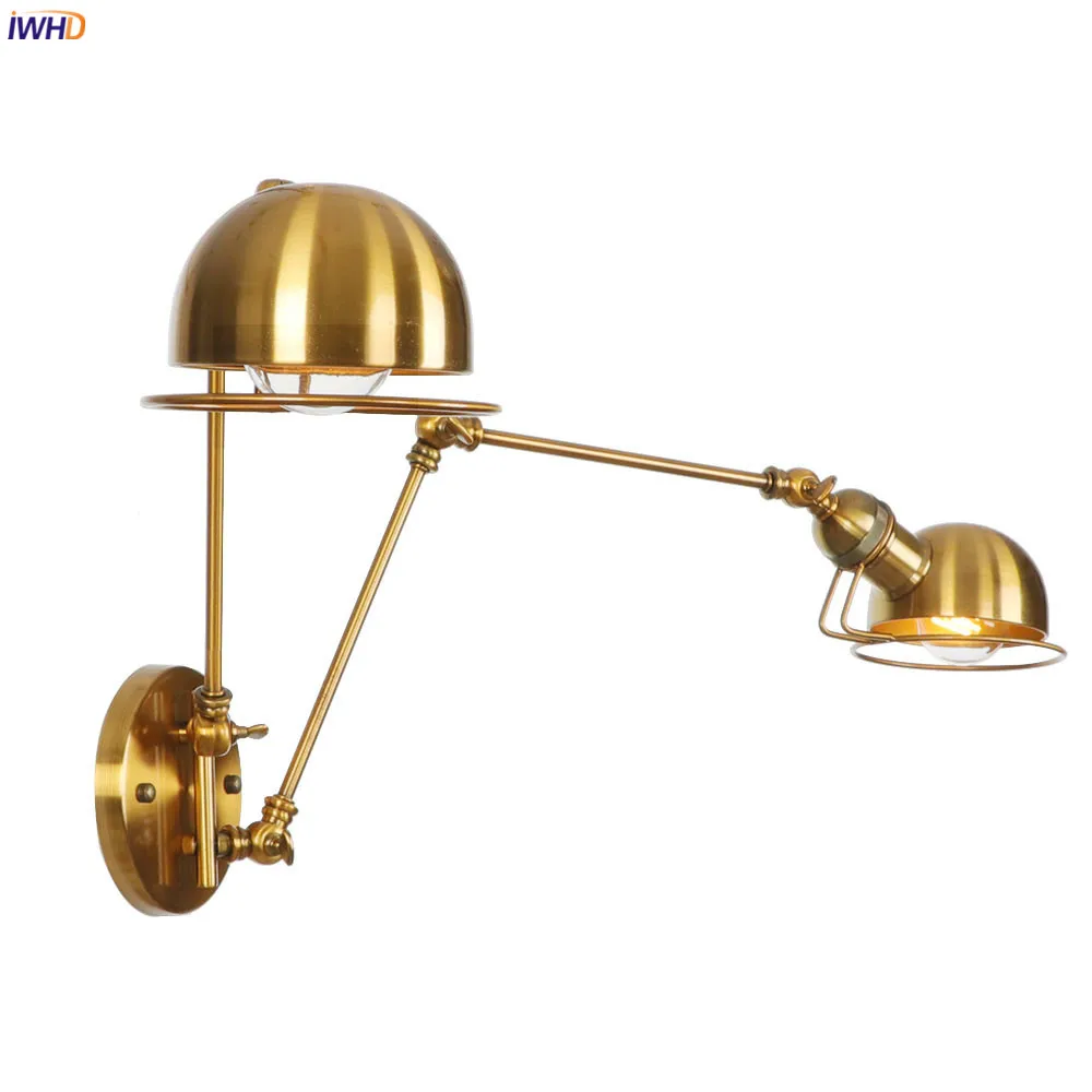 

IWHD 2 Heads Gold Retro Wall Lights For Home Lighting Bedroom Porch Stair Light Loft Decor Industrial Vintage Wall Lamp Sconce